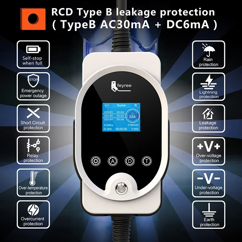 Feyree 22KW Tipo 2 Cabo EVSE W - Ev Charger Type 2 22Kw 32A 3 Phase avaliação e preço