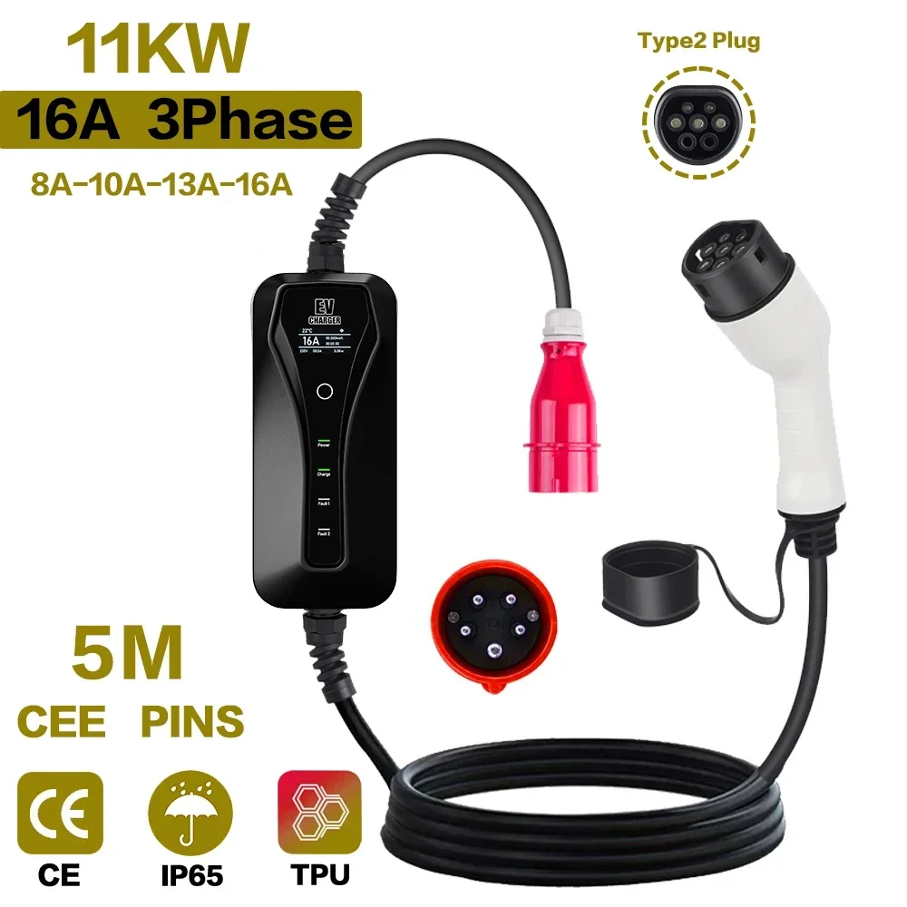 11kw 16a portátil ev carregado - Type 2 Portable Ev Charger 11Kw Cee avaliação e preço